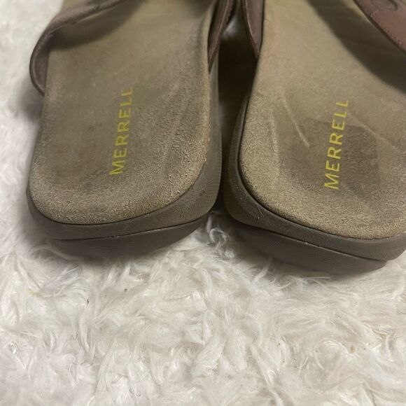 Merrell Brown Leather Men's thong Sandals Rubber soles size 10 - Picture 6 of 9